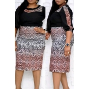 Lovely Casual Patchwork Black Knee Length Plus Siz