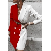 Lovely Casual Basic Patchwork Red Blazer