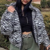 Lovely Casual Striped Black And White Winter Coat