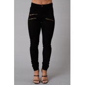 Lovely Casual Zipper Design Black Pants