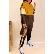 Lovely Casual Patchwork Yellow Two-piece Pants Set