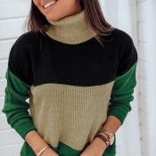Lovely Casual Turtleneck Patchwork Green Sweater