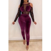 Lovely Sexy See-through Purple One-piece Jumpsuit