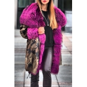 Lovely Casual Patchwork Rose Red Parka Coat