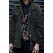 Lovely Casual Buttons Design Blackish Green Jacket