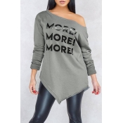 Lovely Casual Letter Grey Blouse