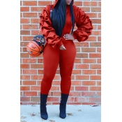 Lovely Casual Turndown Collar Red Two-piece Pants 