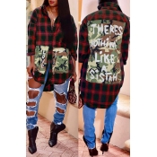LW Casual Plaid Print Red Blouse