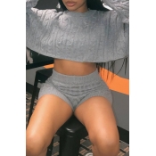 Lovely Casual Crop Top Grey Two-piece Shorts Set