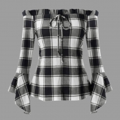 Lovely Plus Size Casual Plaid Print White Blouse