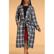 Lovely Casual Plaid Print Grey Coat