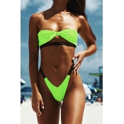 Lovely High-Leg Green Two-piece Swimsuit
