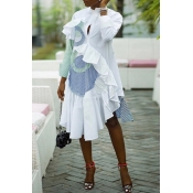 Lovely Sweet Patchwork Flounce White Knee Length D