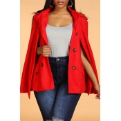 Lovely Casual Cloak Design Buttons Red Coat