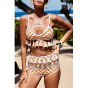 Lovely Tassel Design Yellow Two-piece Swimsuit