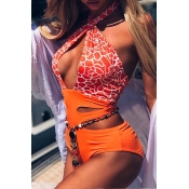 Lovely Hollow-out Orange One-piece Swimsuit