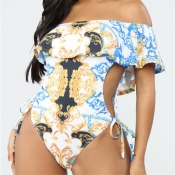 Lovely Flounce Design White One-piece Swimsuit