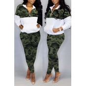 Lovely Trendy Camo Patchwork Green Two-piece Pants