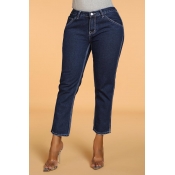 Lovely Casual Basic Deep Blue Jeans