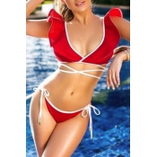 Lovely Lace-up Red Two-piece Swimsuit