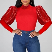 Lovely Casual Patchwork Red Blouse