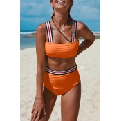 Lovely Patchwork Orange Two-piece Swimsuit