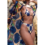 Lovely Print Blue Two-piece Swimsuit(Without Cover