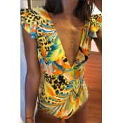 Lovely Deep V Neck Multicolor One-piece Swimsuit