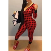 LW U Neck Plaid Print Jumpsuit