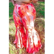 Lovely Casual Print Red Plus Size Pants