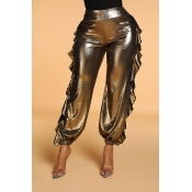 Lovely Chic Flounce Gold Pants