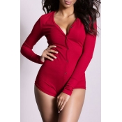 Lovely Casual Buttons Red One-piece Romper