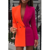 Lovely Work Turn-back Collar Patchwork Orange Mini