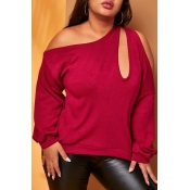 Lovely Casual Dew Shouler Red Plus Size Sweater