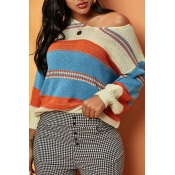 Lovely Casual Striped Jacinth Sweater