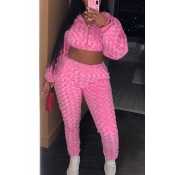 Lovely Casual Hooded Collar Pink Two-piece Pants S