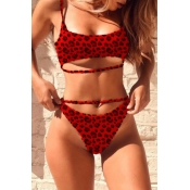 Lovely Print Red Two-piece Swimsuit