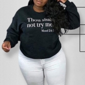 Lovely Casual Letter Print Black Plus Size Hoodie