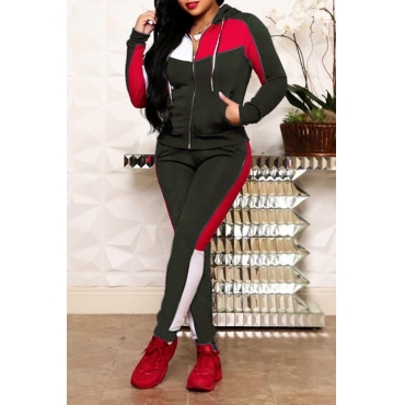 

LW Casual Patchwork Army Green Two-piece Pants Set