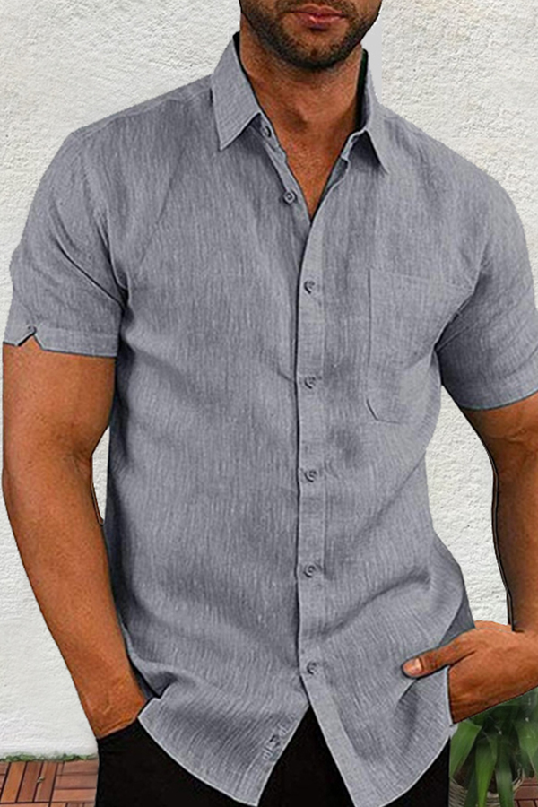 

Lovely Casual Turndown Collar Short Sleeve Basic Grey Shirt