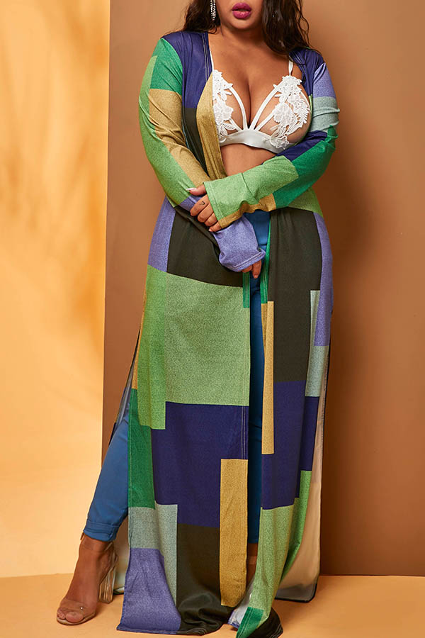 

Lovely Casual Color-lump Patchwork Yellow Plus Size Plus Size Coat