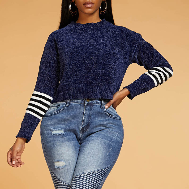 

Lovely Chic Striped Deep Blue Sweater