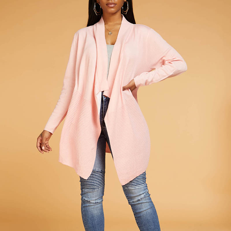 

Lovely Casual Loose Light Pink Cardigan