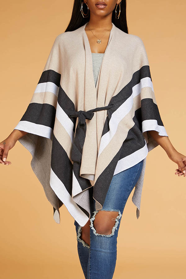 

Lovely Casual Striped Khaki Cardigan