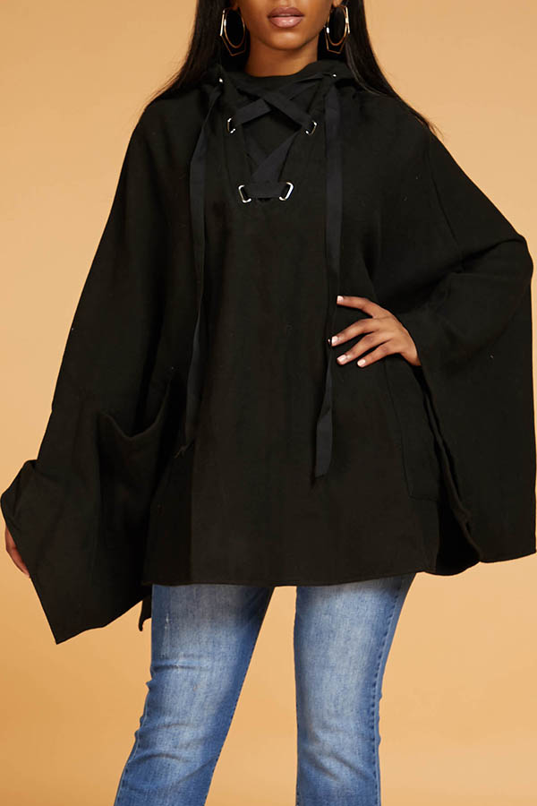 

Lovely Casual Cloak Design Black Hoodie