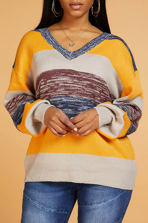 

Lovely Casual Patchwork Yellow Sweater