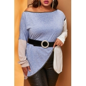 Lovely Casual Patchwork Blue T-shirt(Without Belt)
