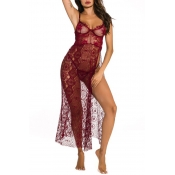 Lovely Sexy Lace See-through Wine Red  Gowns