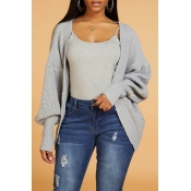 Lovely Casual Basic Grey Cardigan