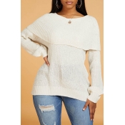 Lovely Leisure O Neck Patchwork Creamy White Sweat